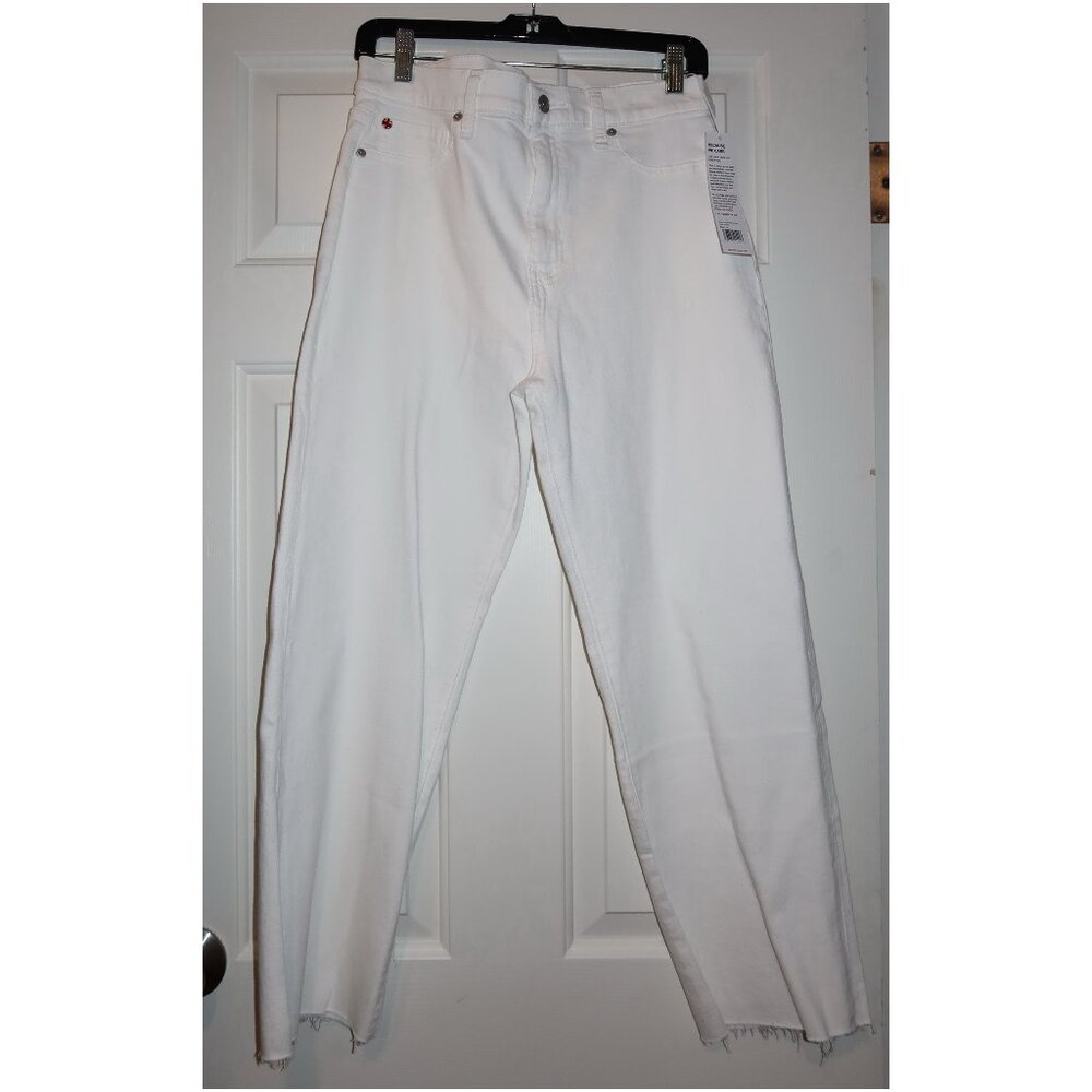 NWT HUDSON Jeans White NOA Mid Rise Straight Crop womens jeans, raw hem, size 30